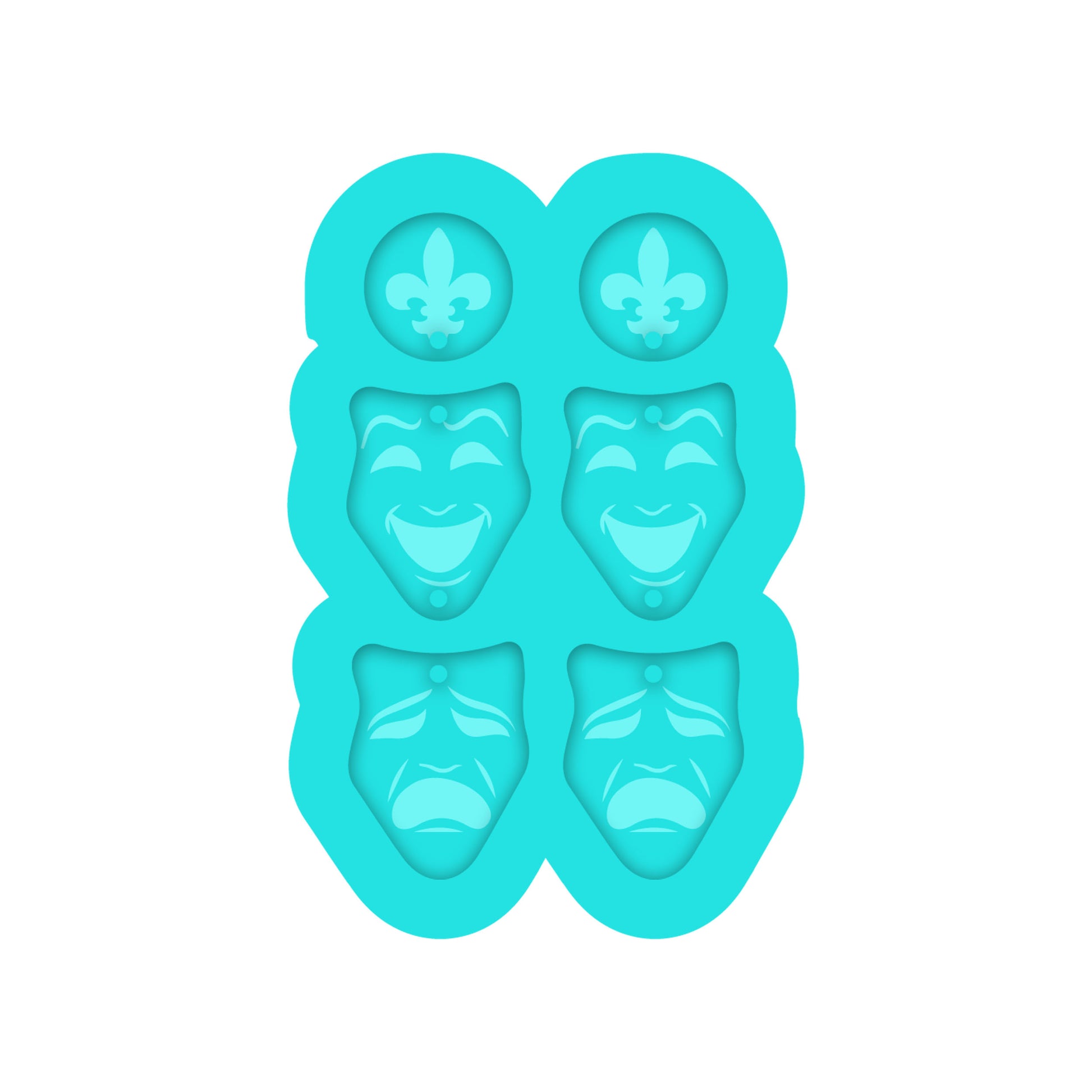 Mardi Gras Tiered Comedy & Tragedy Dangle Earring Silicone Mold for Resin Jewelry Artists