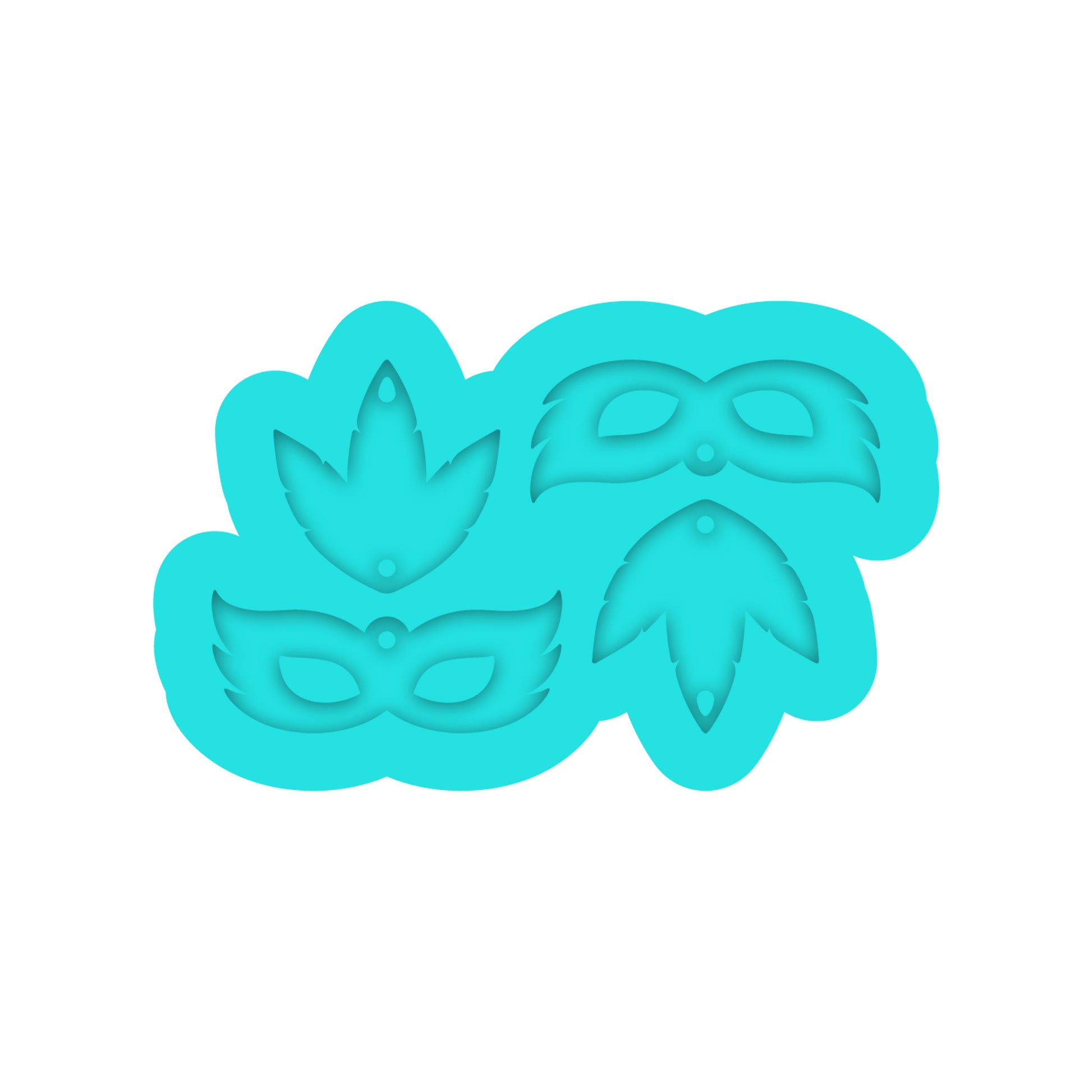 Mardi Gras Tiered Feather Mask Dangle Earring Silicone Mold for Resin Jewelry Artists