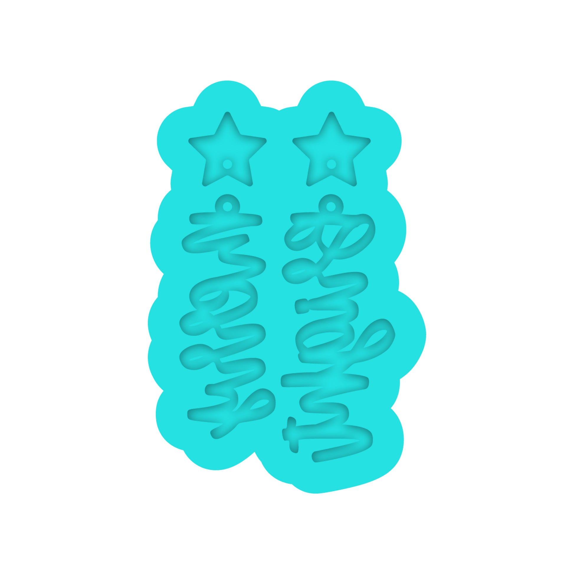 Christmas Merry & Bright Dangle Earring Silicone Mold for Resin Jewelry Artists.