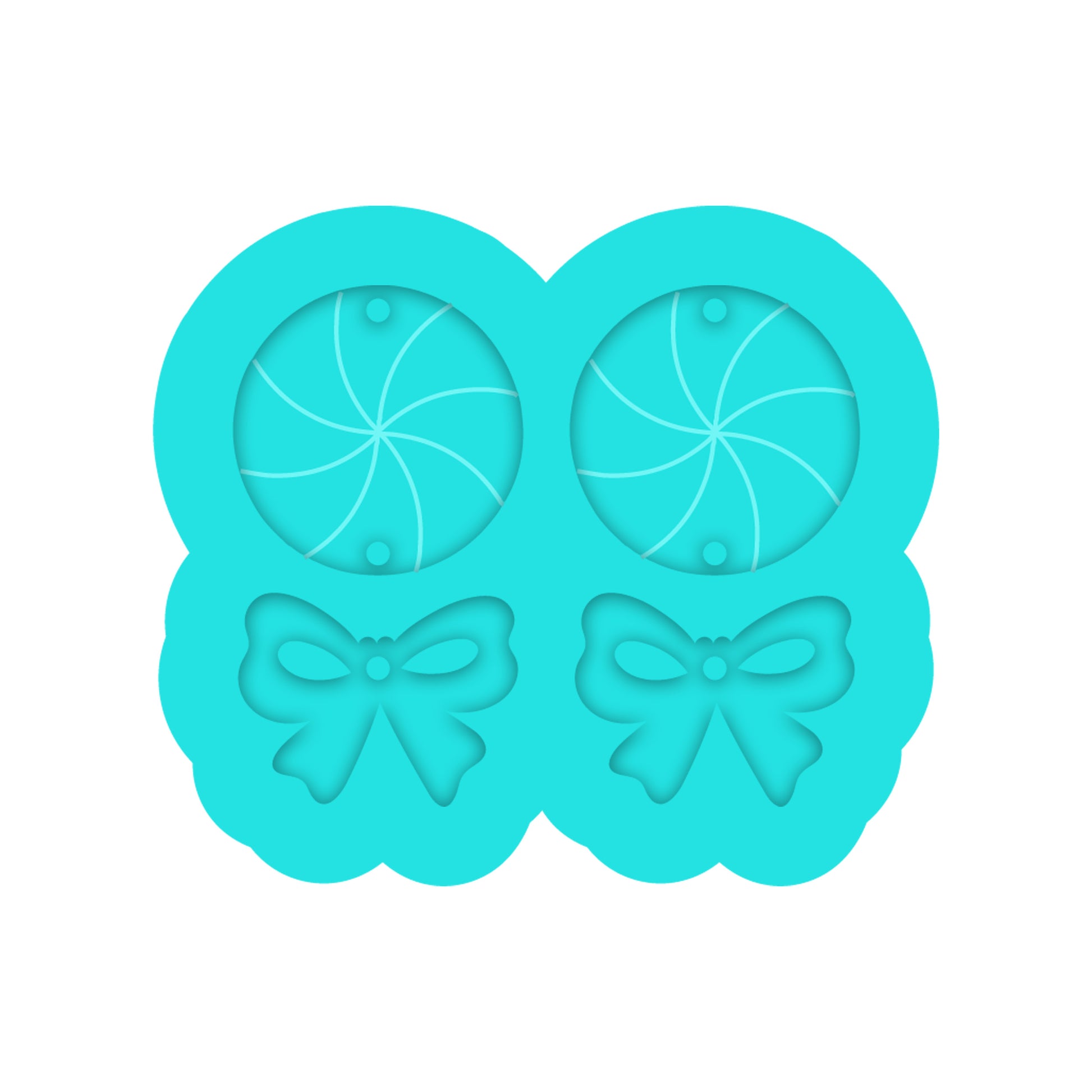 Christmas Peppermint & Bow Dangle Earring Silicone Mold for Resin Jewelry Artists