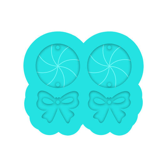 Christmas Peppermint & Bow Dangle Earring Silicone Mold for Resin Jewelry Artists