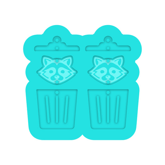 Racoon in Trash Can Dangle Earring Silicone Mold for Resin Jewelry Artists