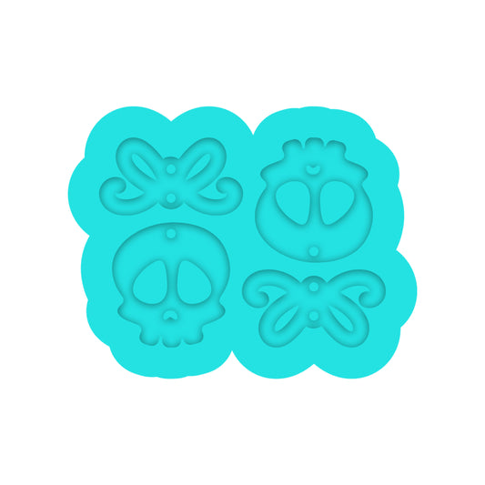 Halloween Skull with Bow Dangle Earring Silicone Mold for Resin Jewelry Artists