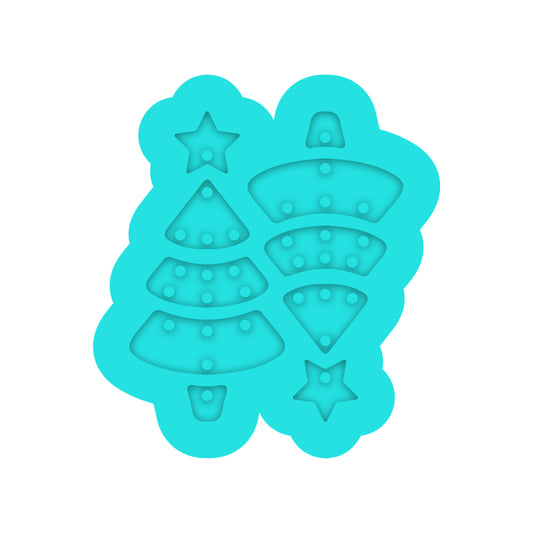 Tiered Christmas Tree & Star Dangle Earring Silicone Mold for Resin Jewelry Artists.
