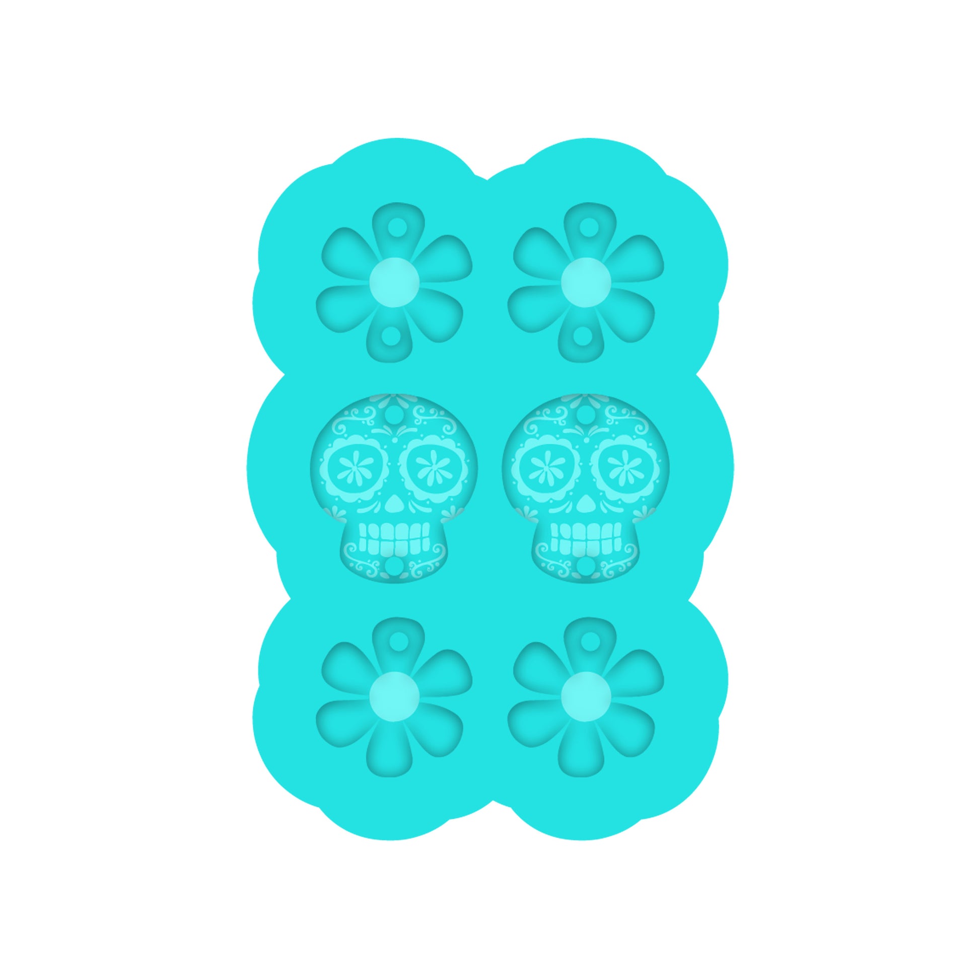 Halloween or Dia De Los Muertos (day of the dead) Sugar Skull Dangle Earring Silicone Mold for Resin Jewelry Artists