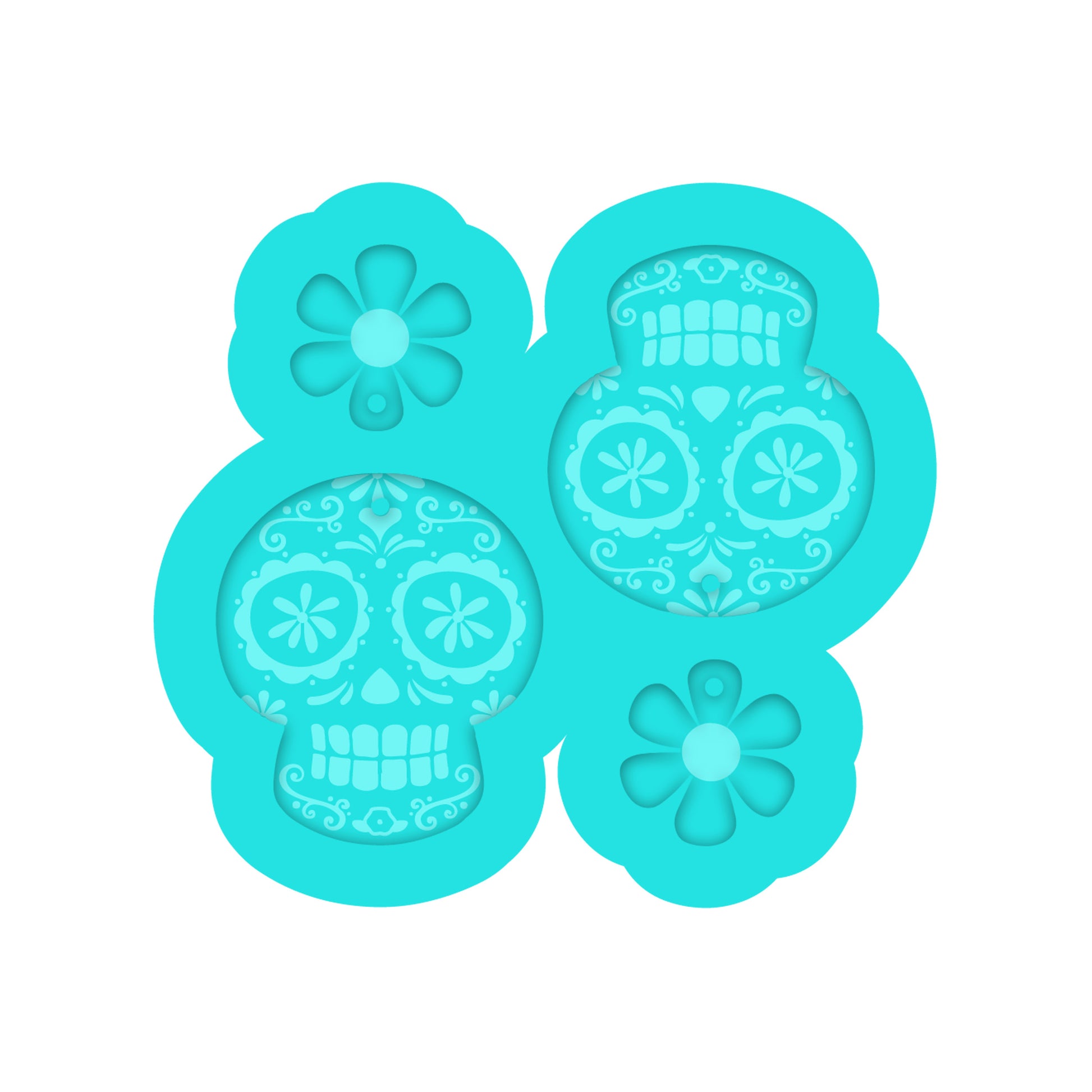 Halloween or Ia De Los Muertos Sugar Skull Dangle Earring Silicone Mold for Resin Jewelry Artists.