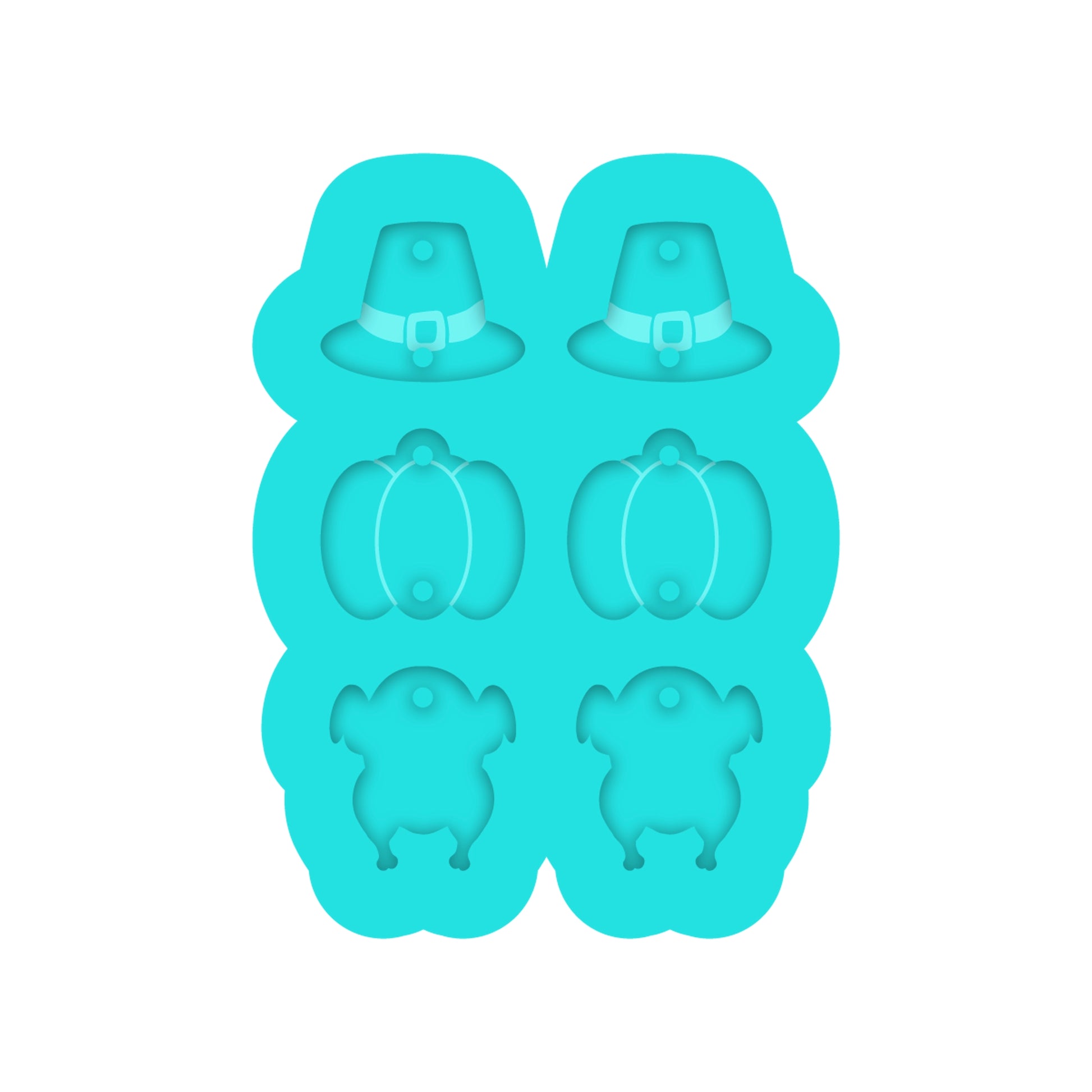 Pilgrim Hat, Pumpkin & Turkey Dangle Earring Silicone Mold for Thanksgiving Resin Jewelry