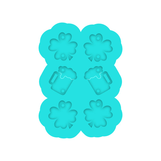 St. Patrick's Day Tiered Clover & Beer Mug Dangle Earring Silicone Mold for Resin Jewelry Artists