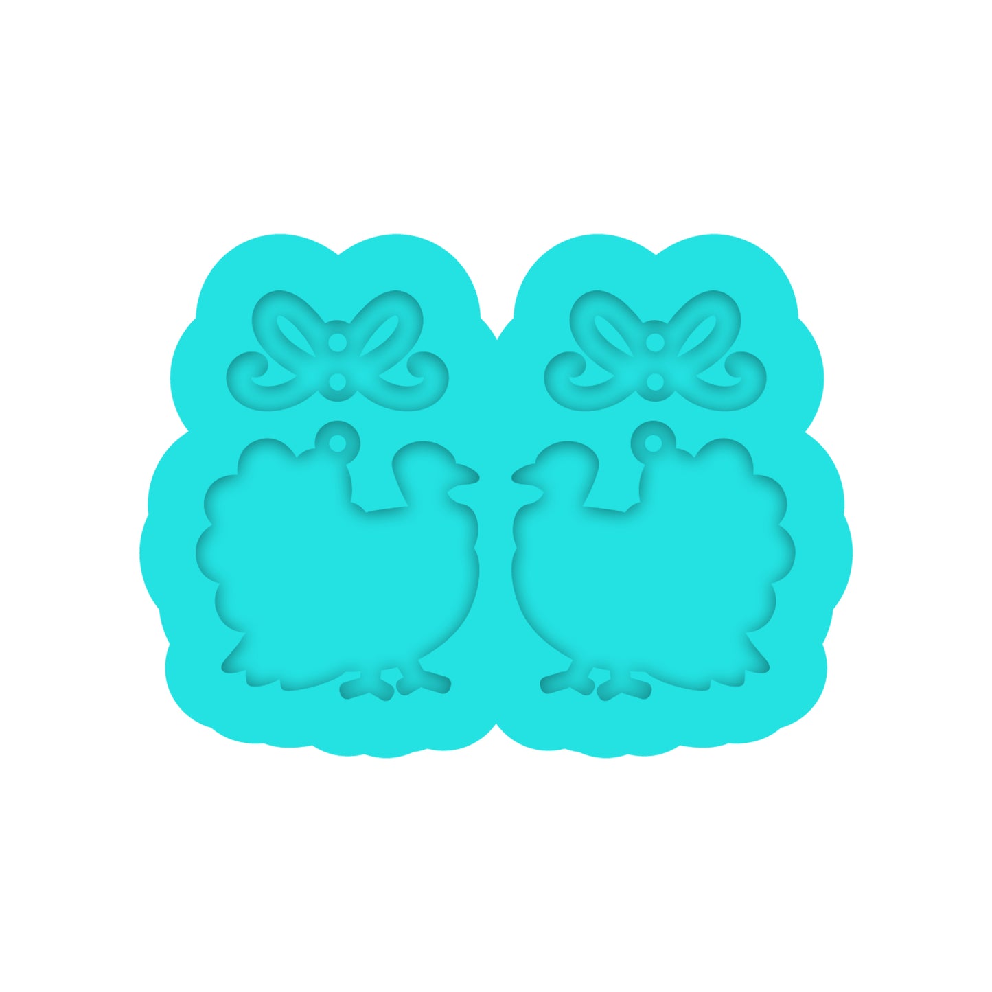 Thanksgiving Turkey with Bow Dangle Earring Silicone Mold for Resin Jewelry Artists