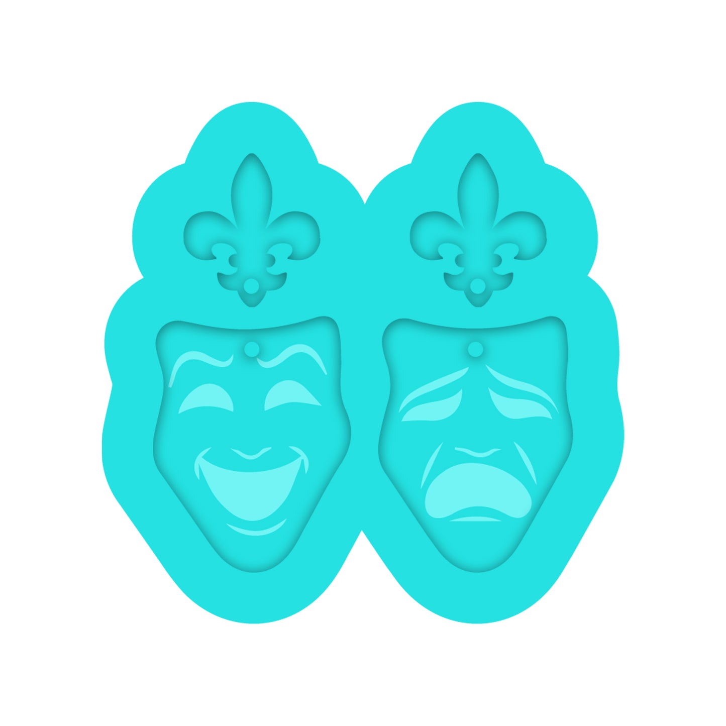 Mardi Gras Comedy & Tragedy Masks Dangle Earring Silicone Mold for Resin Jewelry Artists.