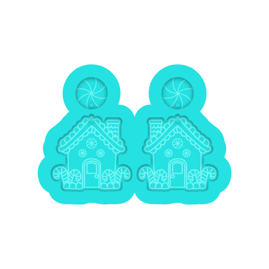 Gingerbread House Dangle Earring Silicone Mold for Resin Jewelry Artists.