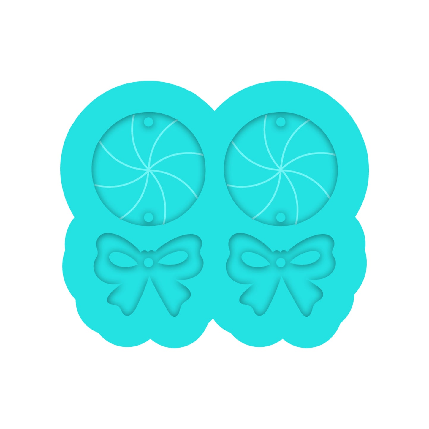 Christmas Peppermint & Bow Dangle Earring Silicone Mold for Resin Jewelry Artists