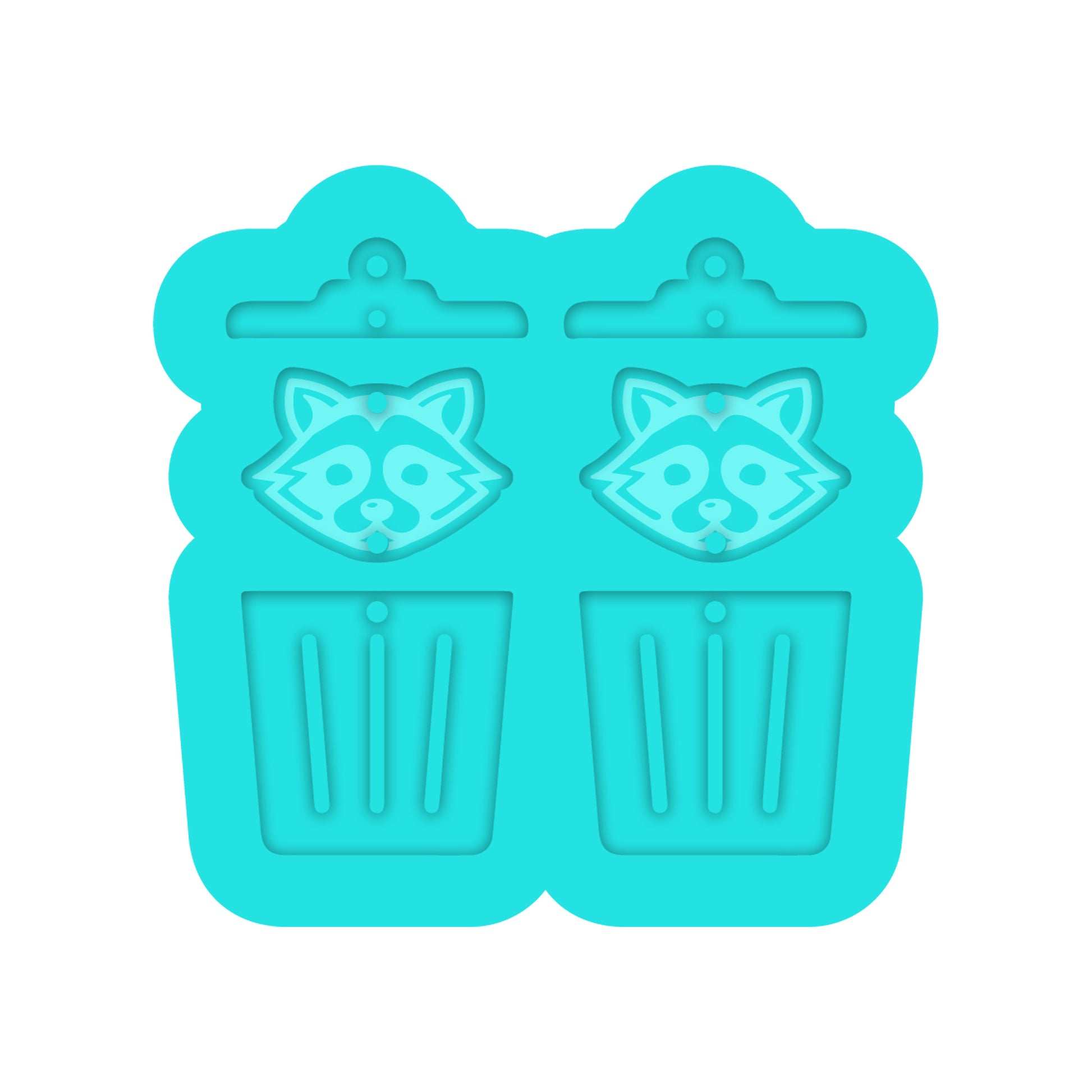 Racoon in Trash Can Dangle Earring Silicone Mold for Resin Jewelry Artists